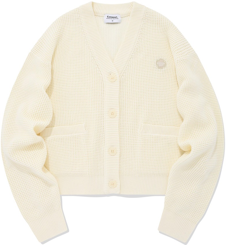 Covernat Crop Clover Heart Knit Cardigan Ivory | Cardigans for