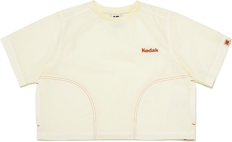 ◆KODAK◆ Big Logo Askin Short Sleeve T-Shirt Women IVORY Kodak Apparel Trip Nature Tint Seersucker Dyeing Short