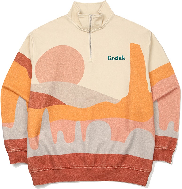 Kodak Apparel Unisex Trip Scenery Stand Neck Half Zipup Sweatshirt Ivory Sweatshirts Hoodies for Women KOODING