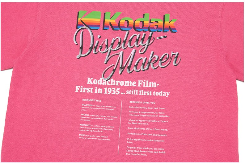★KODAK★ CINERY GRAPHIC HALF SLEEVE T-SHIRT PINK Kodak Apparel Unisex Display Maker Semi Oversized Short