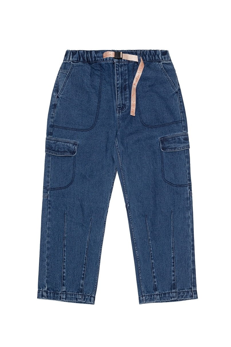 【BAON】[unisex] Kodai banding zip carpender wide denim pt Kodak Apparel Unisex Trip Cargo Denim Pants Blue | Relaxed
