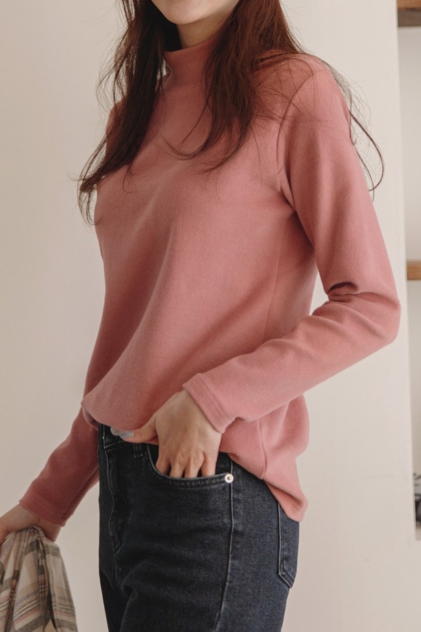 Key Tight Peach Fleeced Half Turtleneck Tee Shirt