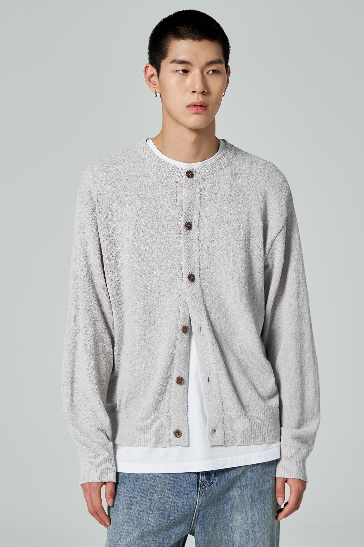 Round neck button outlet cardigan