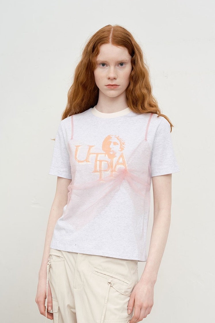 ★KIRSH★ Collection Rework Graphic T-Shirt Melange Grey KIRSH Collection Rework Graphic Tee Shirt Melange Gray
