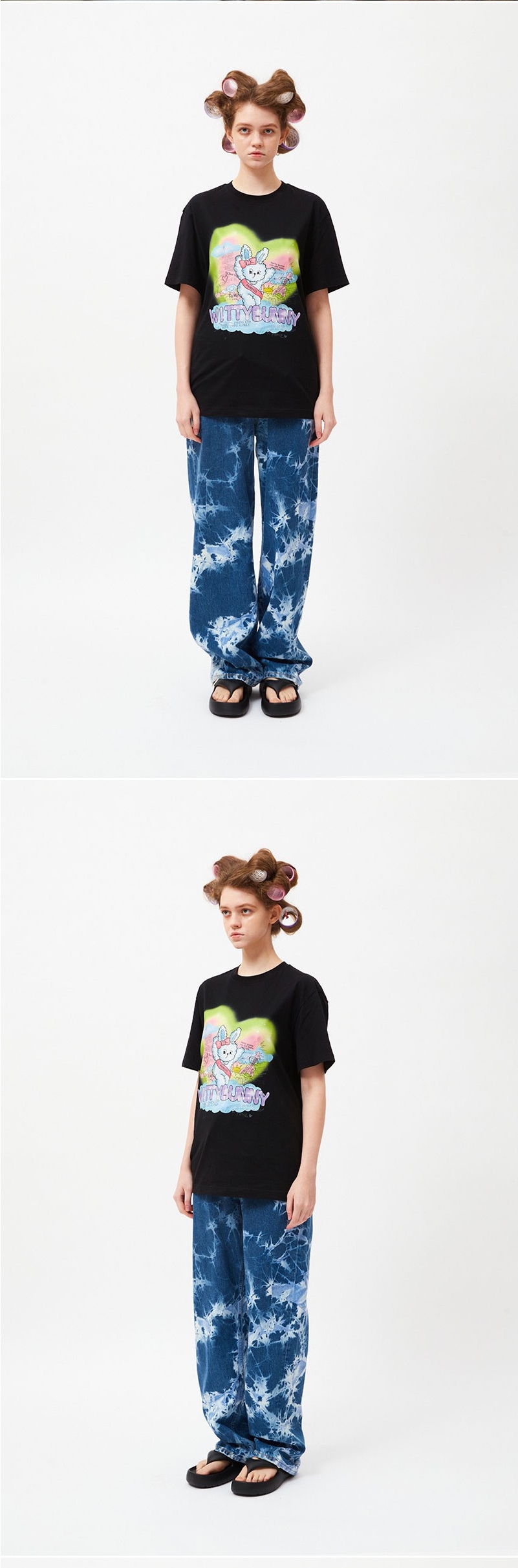 [ KIRSH ]★BLACK WITTY BUNNY STRIPE GRAPHIC T-SHIRT KIRSH Witty Bunny Tomboy Graphic Tee Shirt Black | Basic