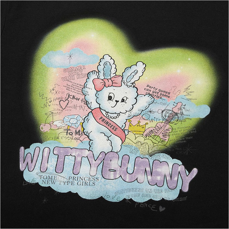 [ KIRSH ]★BLACK WITTY BUNNY STRIPE GRAPHIC T-SHIRT KIRSH Witty Bunny Tomboy Graphic Tee Shirt Black | Basic