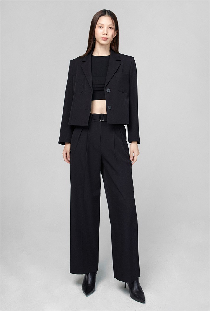 パンツ ILLIGO PIPING BELTED WIDE PANTS 4BUK016 Belted Wide-Leg Woven Pants | White House Black Market