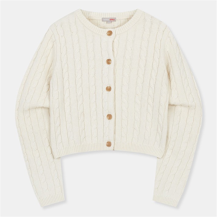 SPAO Cable Round Neck Crop Cardigan | Cardigans for Women