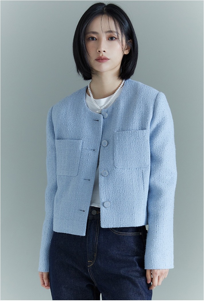 SPAO Tweed Crop Round Neck Jacket | Jackets for Women | KOODING