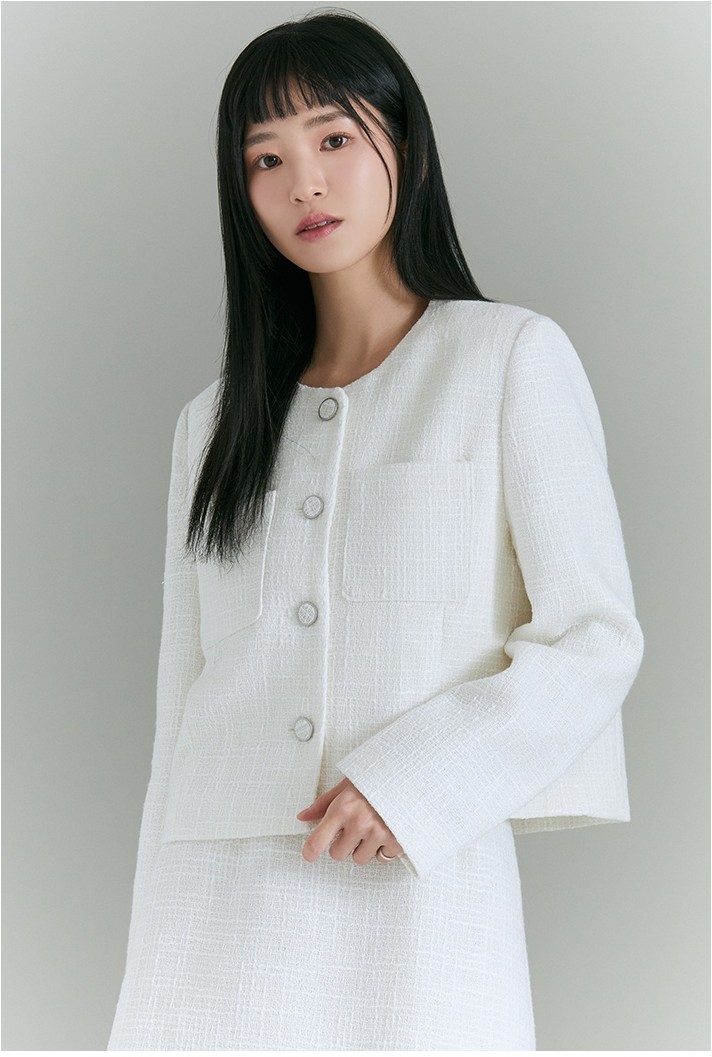 SPAO Tweed Crop Round Neck Jacket | Jackets for Women | KOODING