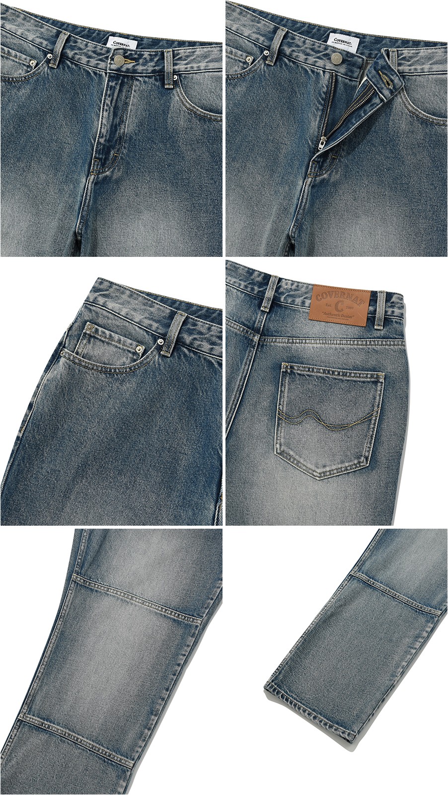 ★関税込★COVERNAT★DENIM WIDE DOUBLE KNEE PANTS★ Covernat Denim Regular Double Knee Pants Blue | Relaxed for