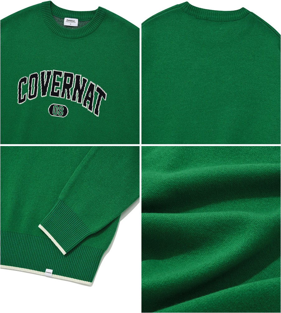 [COVERNAT]★LAMBSWOOL ARCH LOGO CREWNECK KNIT Covernat Unisex Lambs Wool Arch Logo Crew Neck Knit Ivory