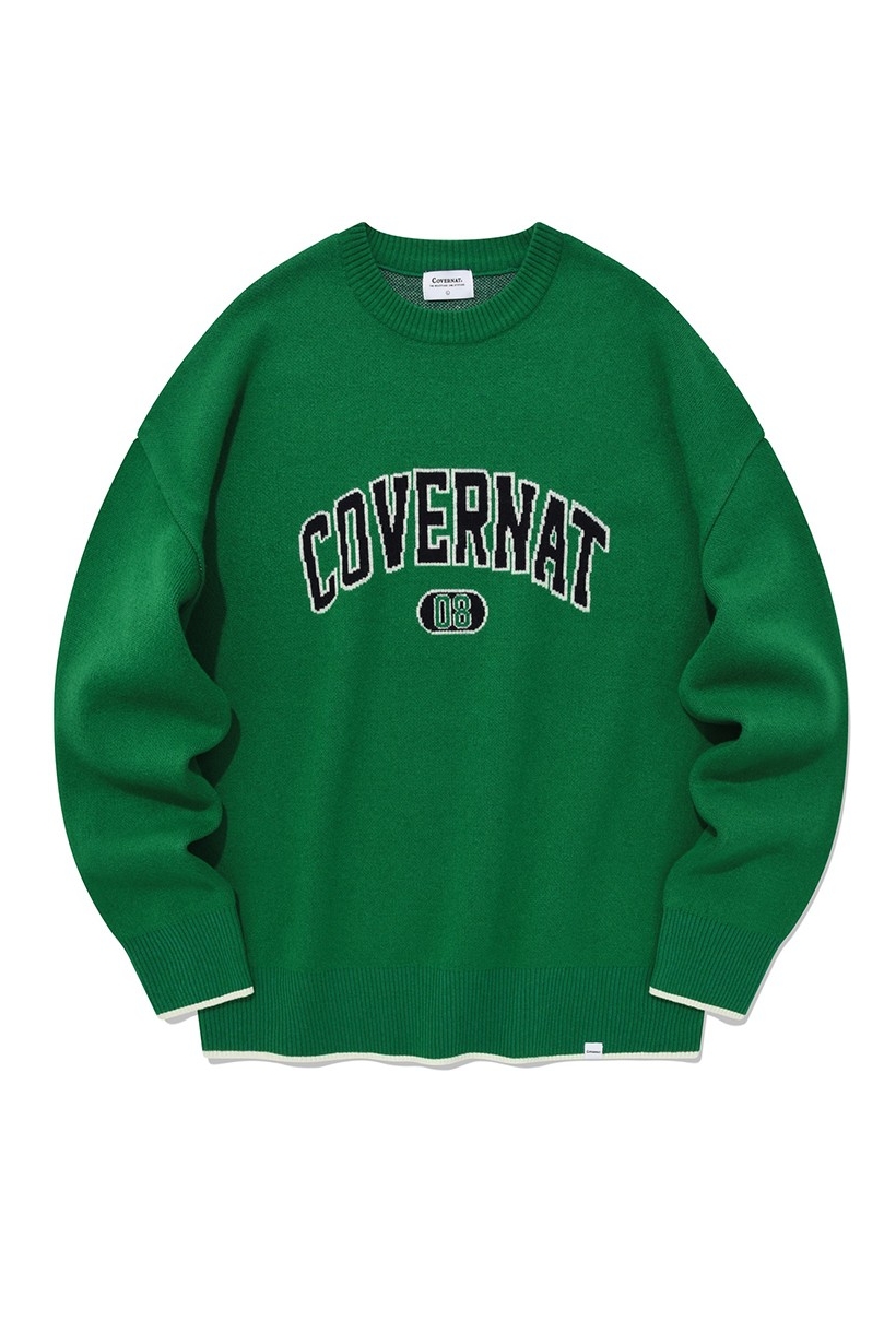 [COVERNAT]★LAMBSWOOL ARCH LOGO CREWNECK KNIT Covernat Unisex Lambs Wool Arch Logo Crew Neck Knit Green
