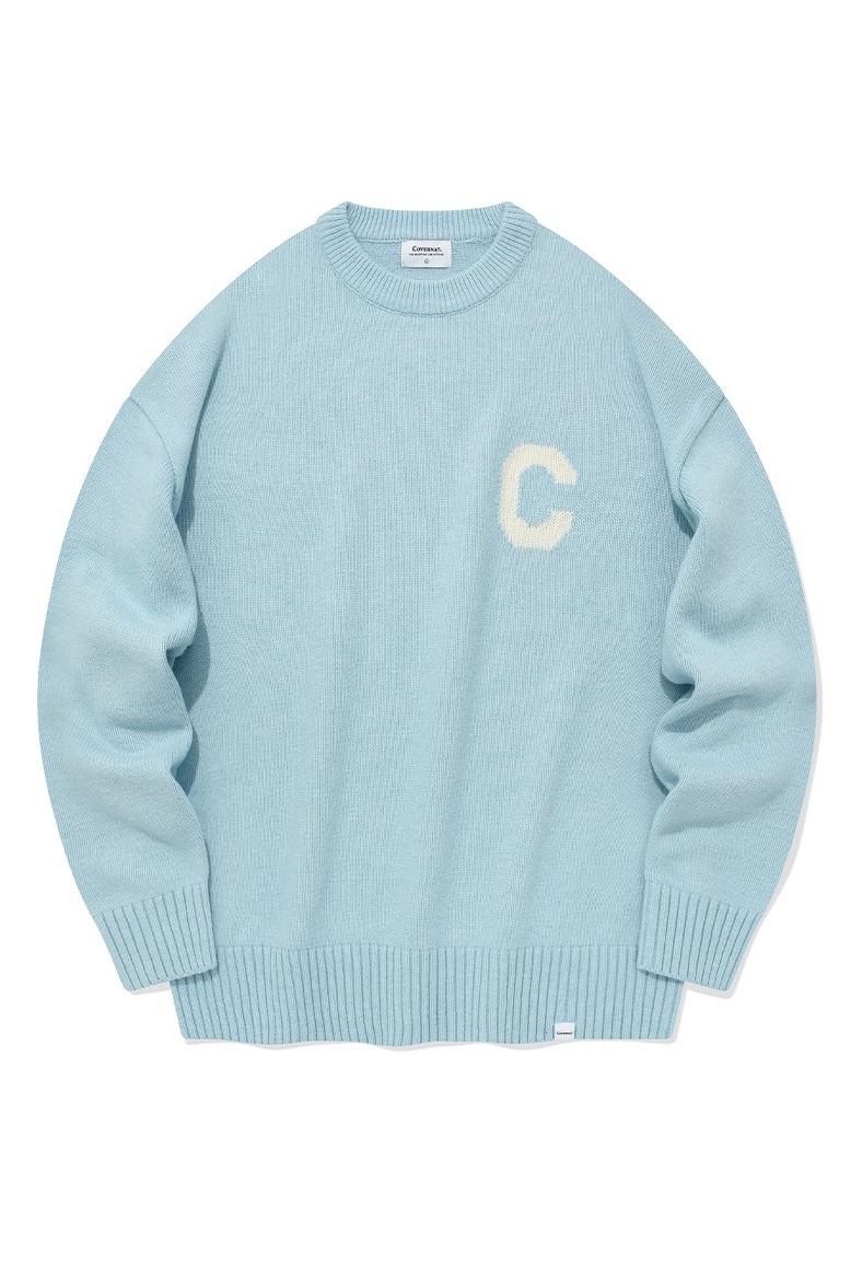 Unisex Middle C Logo Crew Neck Knit Sky Blue