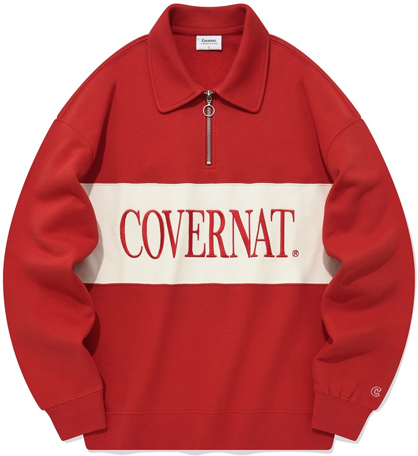 Covernat Unisex Block Collar Half Zipup Sweatshirt Red