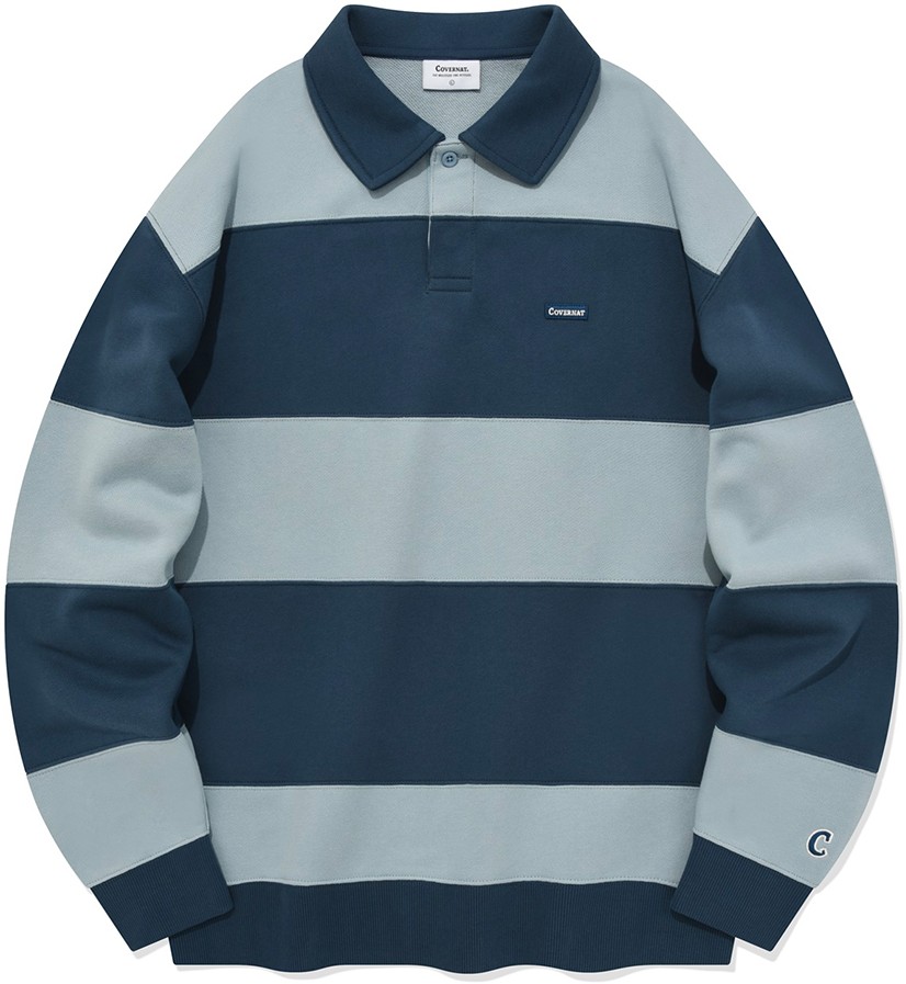 Covernat Unisex Stripes Rugby Sweatshirt Blue | Sweatshirts