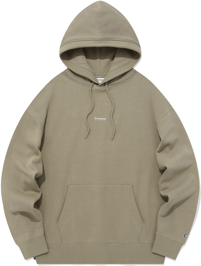 Covernat Unisex Oversized Small Authentic Logo Hoodie Beige