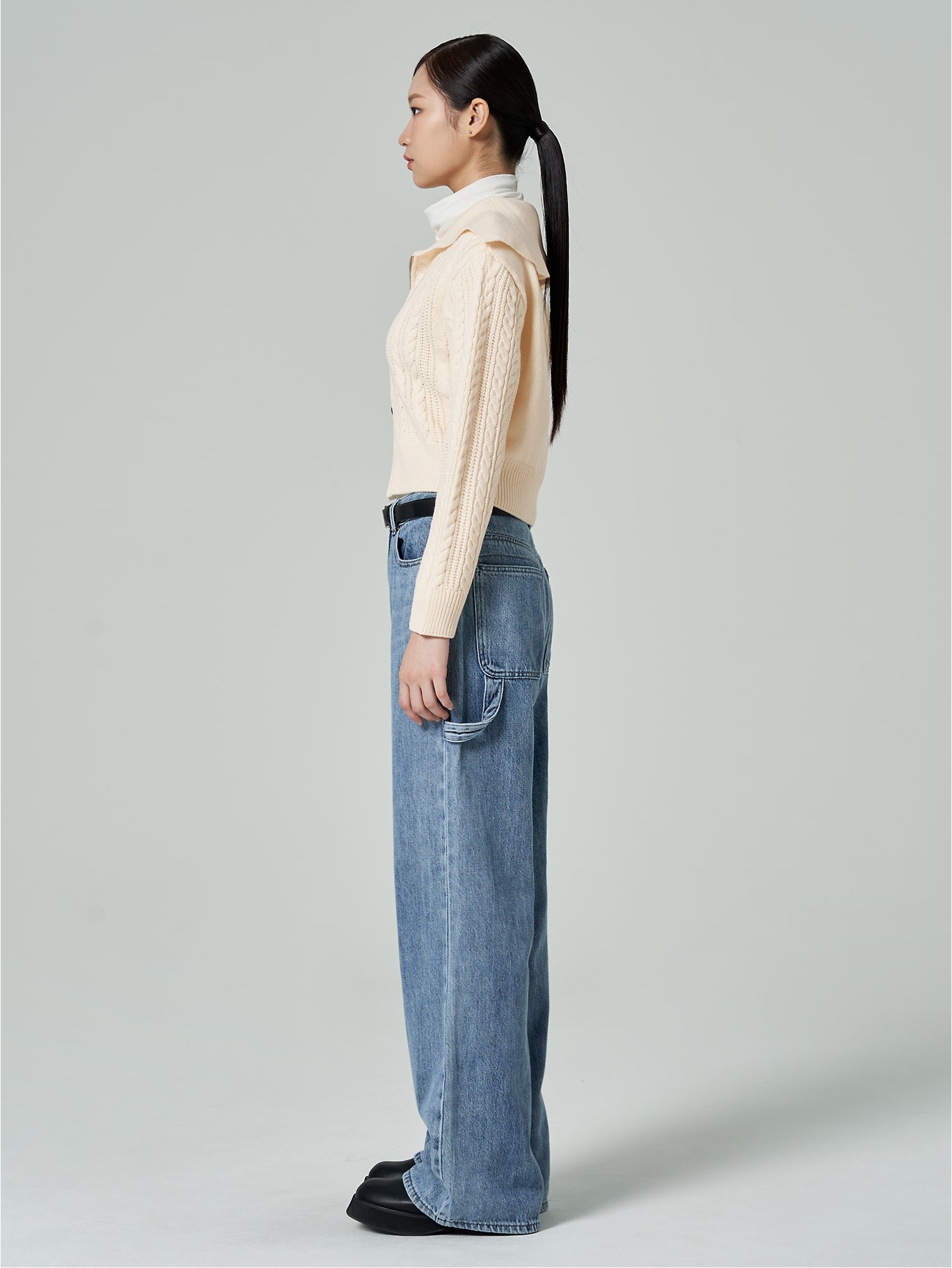 【MODERNIF】Summer one tuck wide denim pants TaoZiPeach Denim Jeans Summer Style Wide Leg Pants s1 Blue