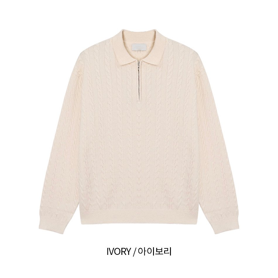 FUMIKA_UCHIDA/KNITTED MINI POLO HALF-ZIP TOP_STRIPES(IVORY