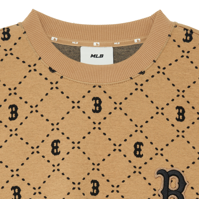 MLB Korea Unisex Dia Monogram Front Pattern Jacquard Comfortable Fit Sweatshirt Boston Redsox Camel