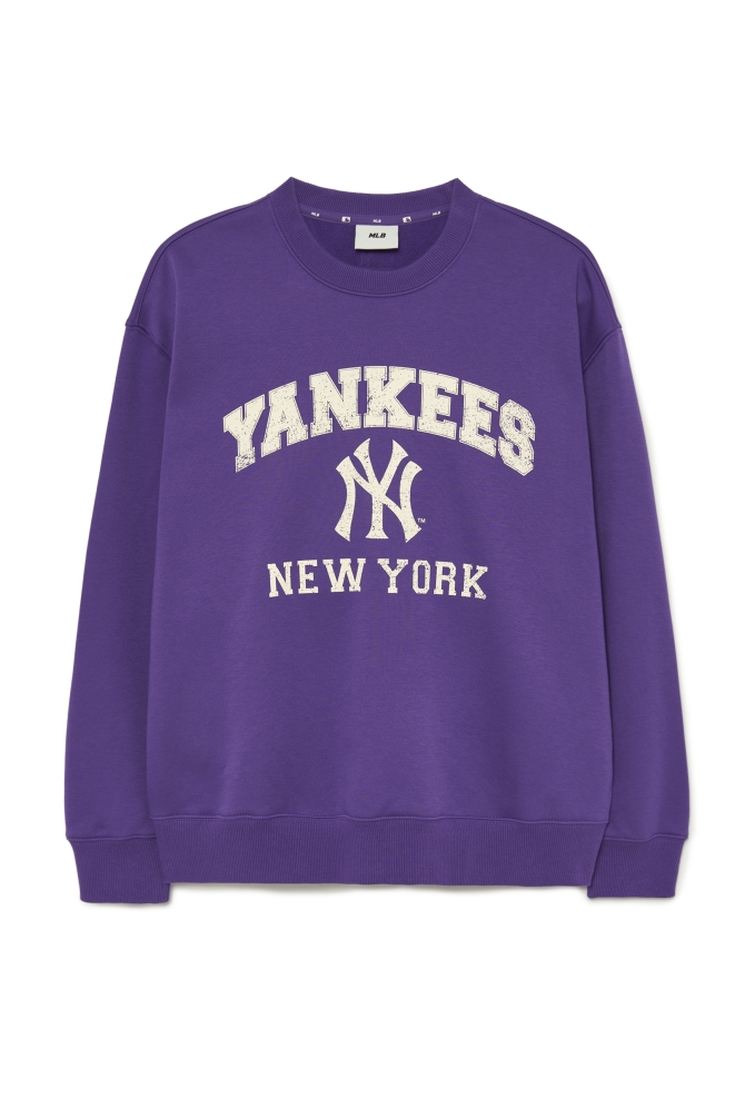 Unisex Varsity Fleeced Oversized Sweatshirt NY Yankees Violet