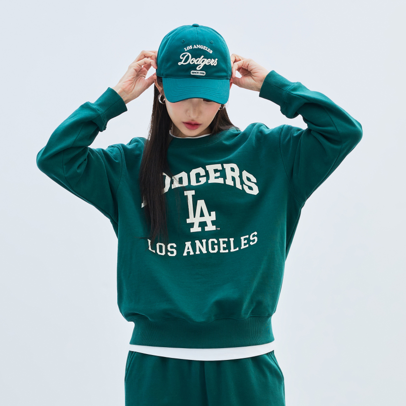 MLB Korea Classic Sports Big Logo Oversized Sweatshirt La Dodgers Green