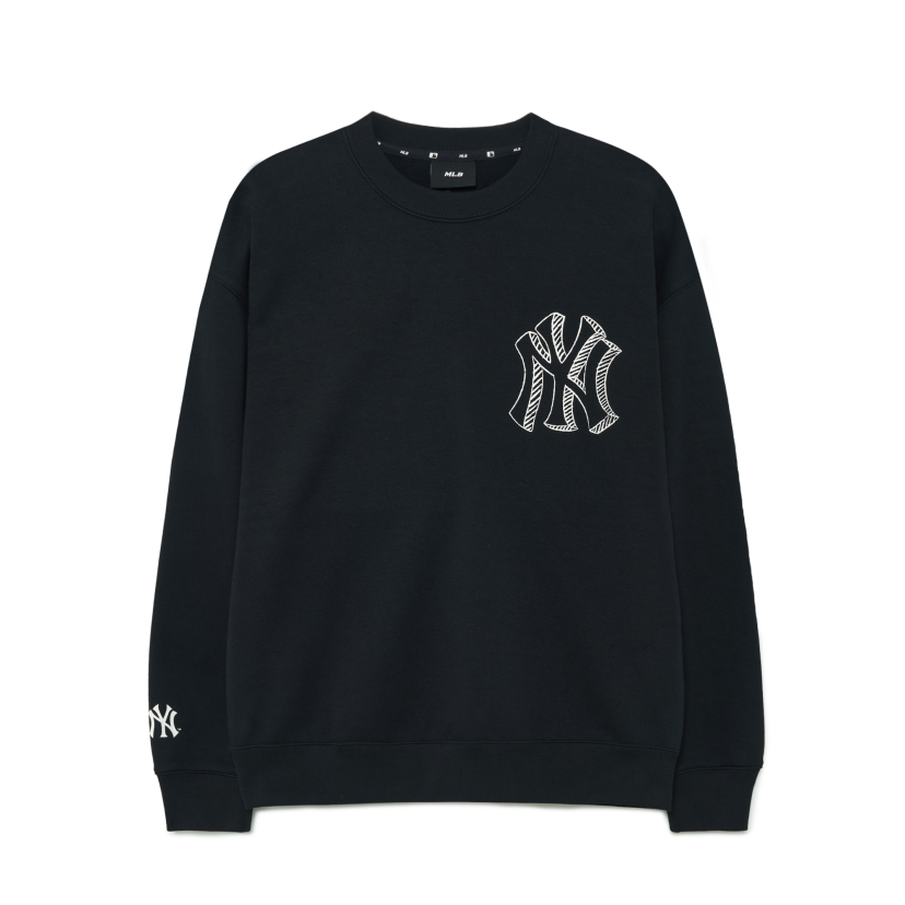 MLB Korea Unisex Paisely Big Logo Heavy Weight Oversized Sweatshirt NY Yankees Navy