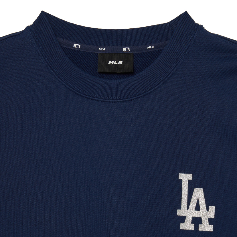 MLB Korea Unisex Basic Bling Mego Logo Oversized Sweatshirt La Dodgers Navy