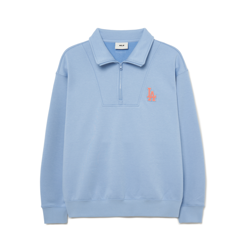 Unisex Basic Small Logo Half Zipup Fleeced Oversized Sweatshirt LA Dodgers  Sky Blue