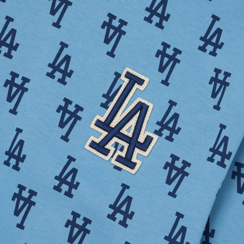 MLB Korea Unisex Classic Monogram Front Pattern Jacquard Oversized Sweatshirt La Dodgers Navy