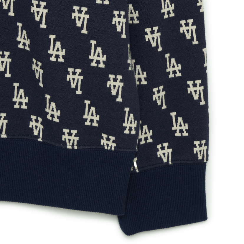 MLB Korea Unisex Classic Monogram Front Pattern Jacquard Oversized Sweatshirt La Dodgers Navy