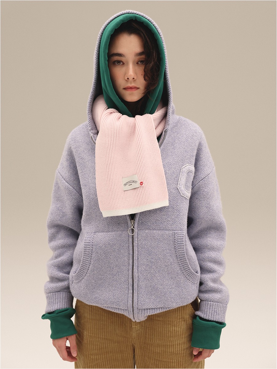 Covernat Unisex C Logo Lambs Wool Hoodie Zipup Knit Blue