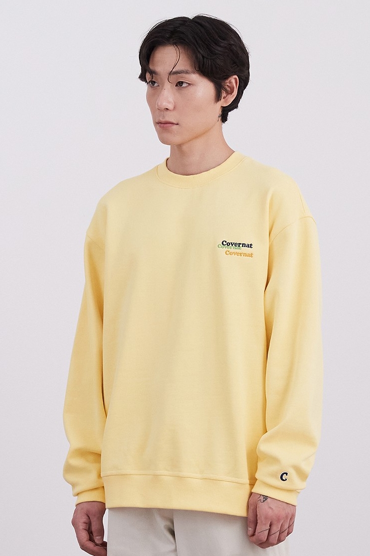 ★★COVERNAT★★ Sports Club College Sweatshirt Yellow CO220 Covernat Unisex Fleeced Multi Logo Sweatshirt Yellow