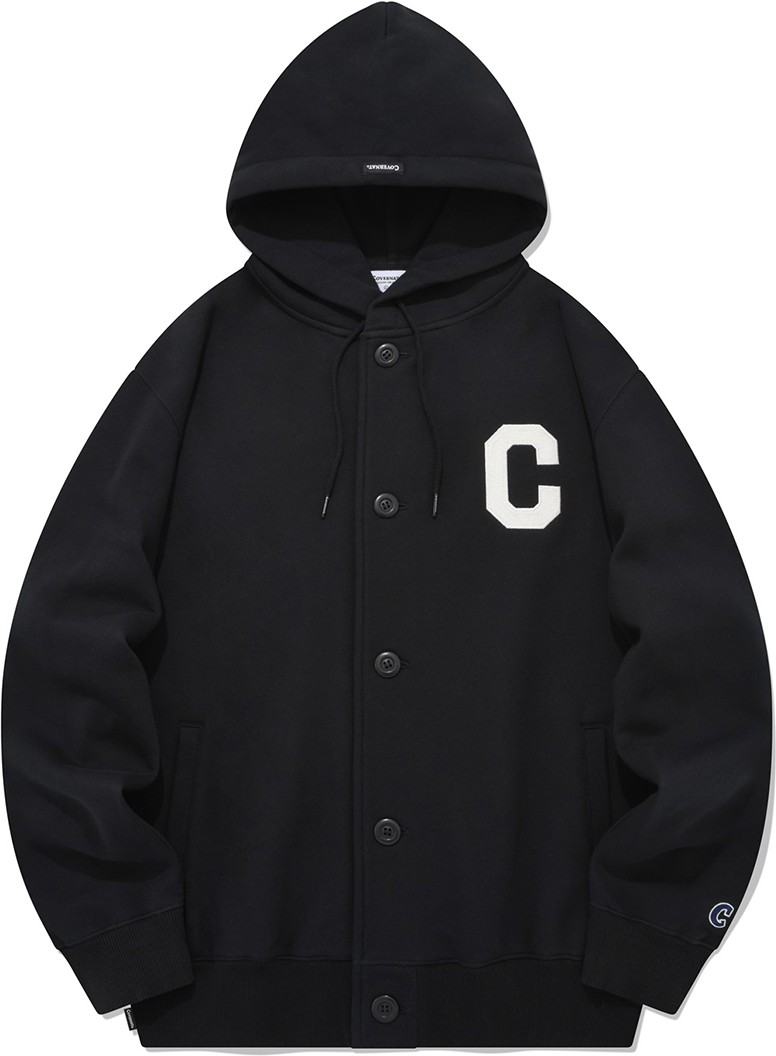 Covernat Unisex C Logo Button Up Hoodie Zipup Black | Jackets for Women |  KOODING