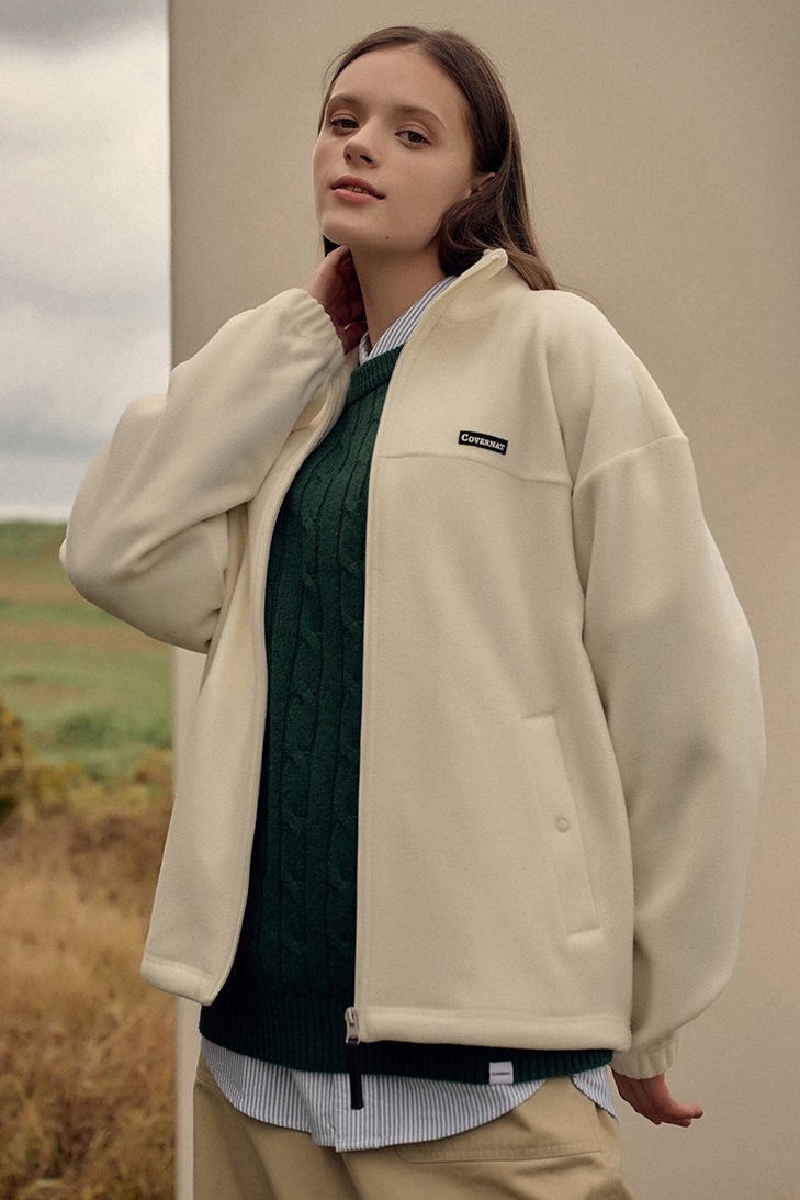 Unisex Fleeced Zipup Jacket Ivory