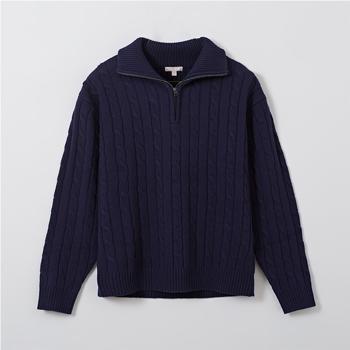 【BAON】[unisex] Kyulis Two-Way String Collar Knit Zip-Up Collar Zip Up Knit Jacket in Dark Grey Marle | Glassons US