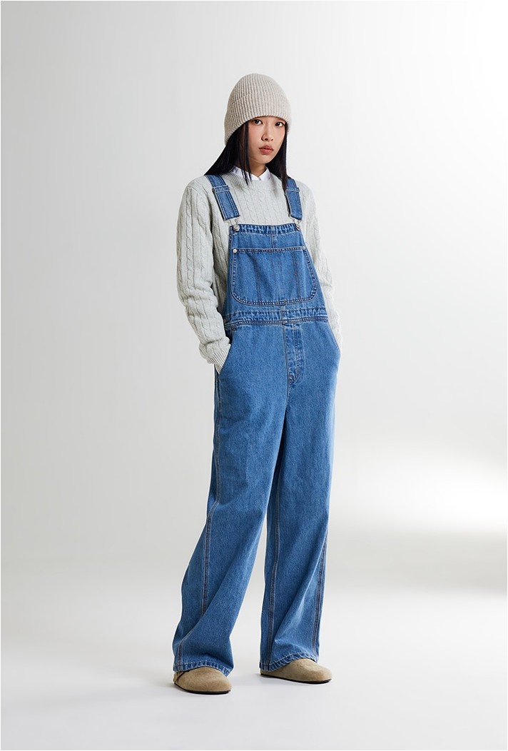 Japanese Women girls cute jeans denim overalls trousers loose retro wide  leg pan