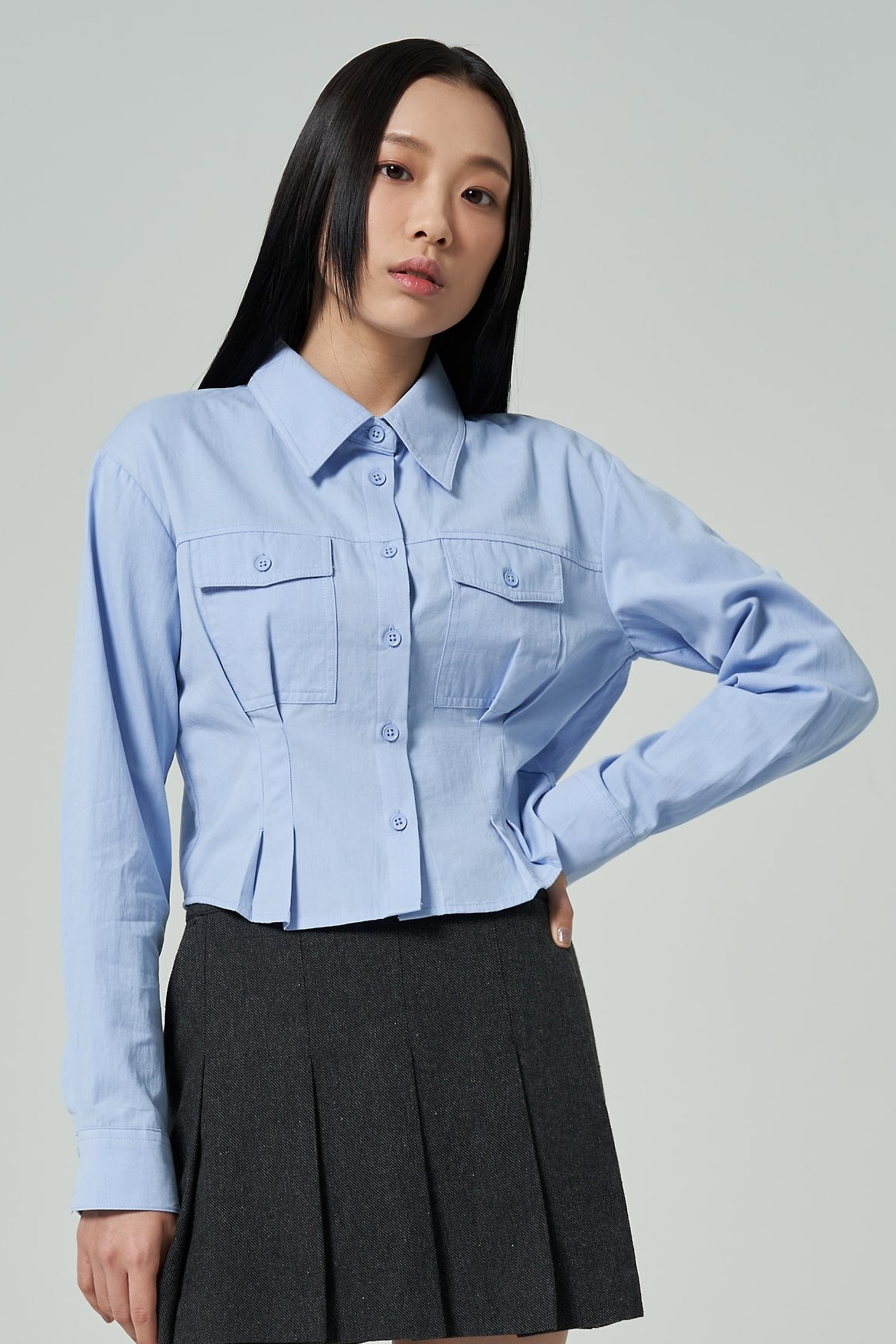 8seconds Cotton Slim Crop Shirt Sky Blue | Collared Shirts for Women ...