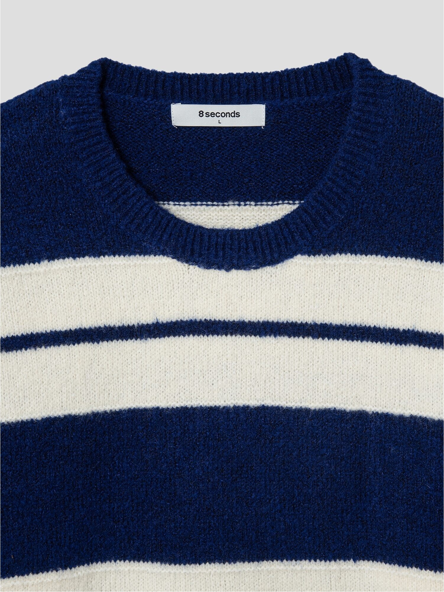 8seconds Stripes Round Neck Knit Blue | Crewneck for Men | KOODING