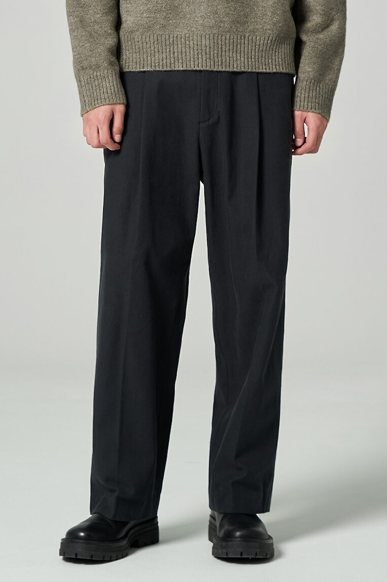 Cotton One Tuck Wide Pants Black