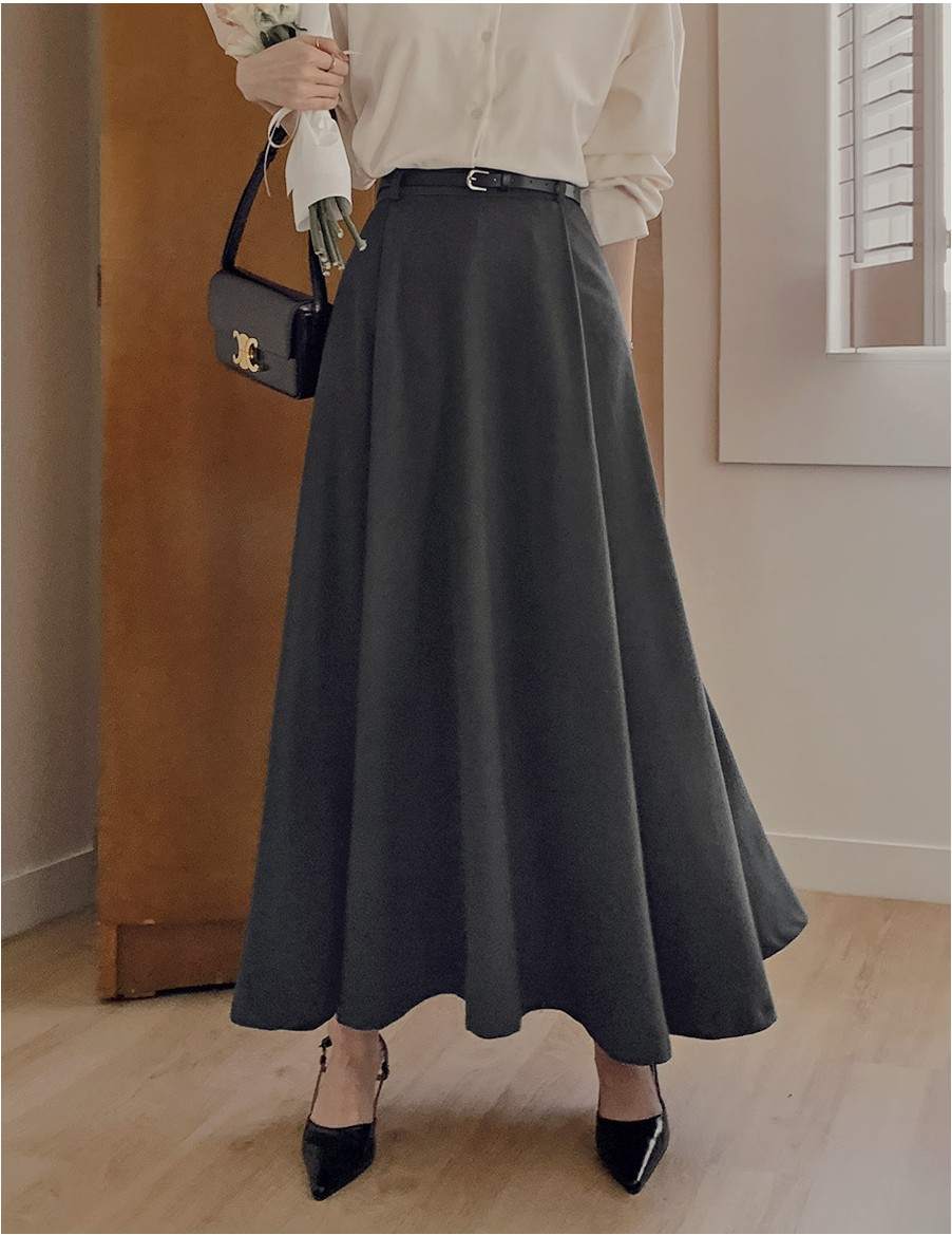 TWEE Kate Flared Long Skirt Belt Set | Maxi for Women | KOODING