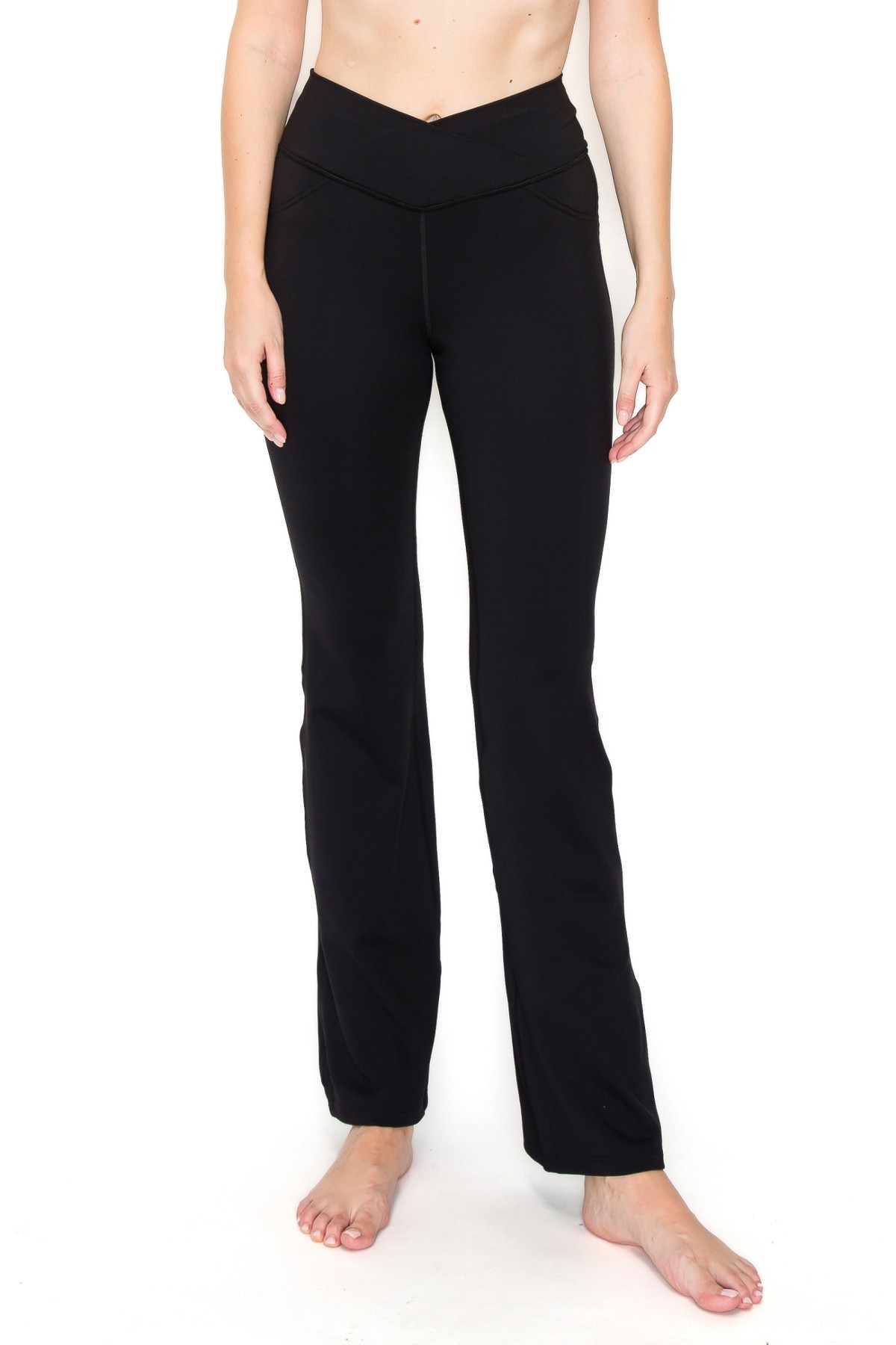 WHC V-Waist Mini Flare Yoga Pants - Black