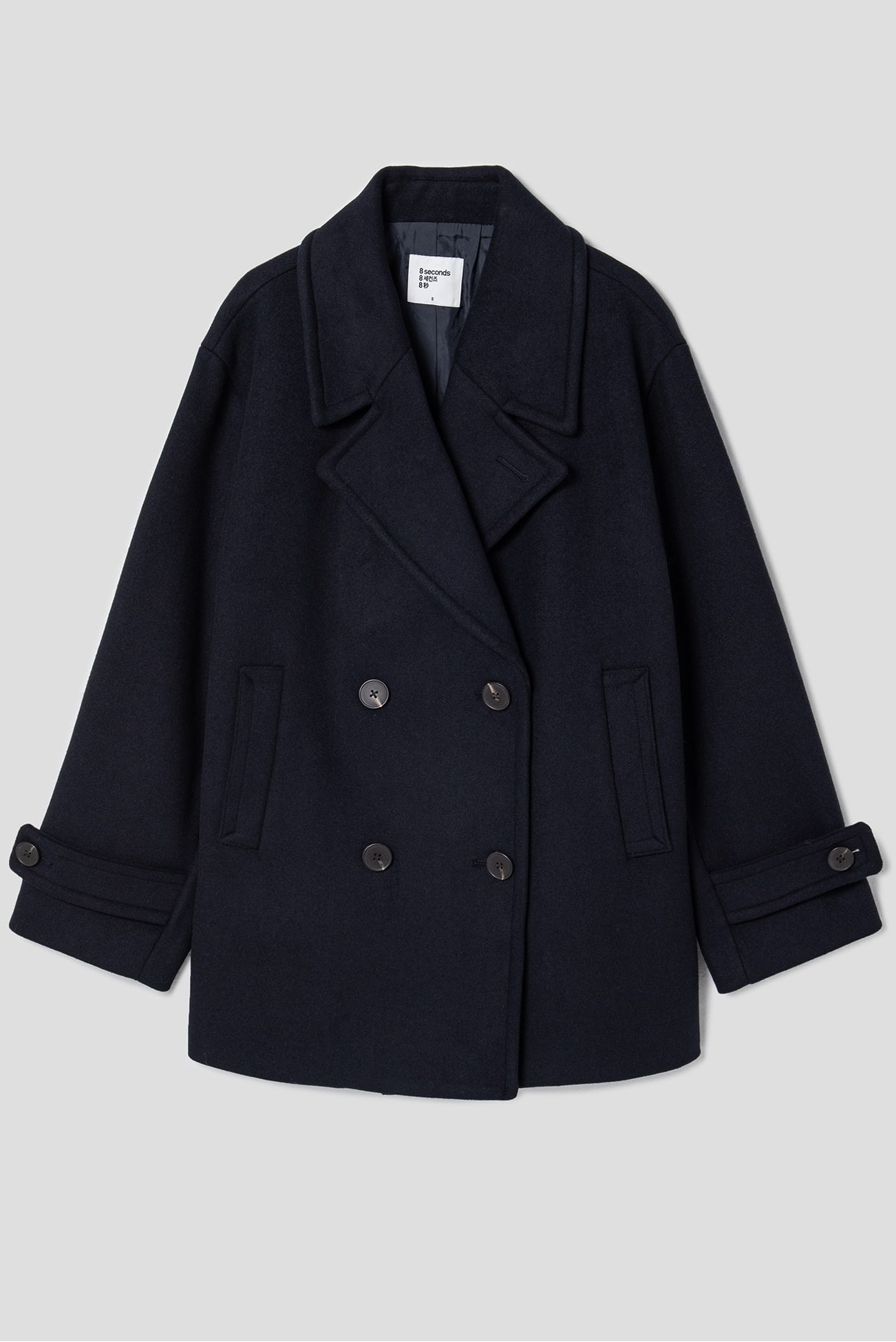 Wool Big Collar P Coat Navy