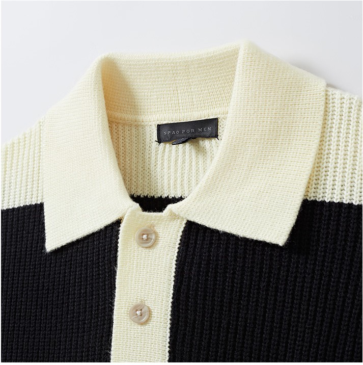 SPAO Collar Neck Stripes Sweater | Collared for Men | KOODING