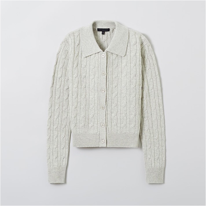 SPAO Wool Blended Collar Neck Cable Cardigan | Cardigans for