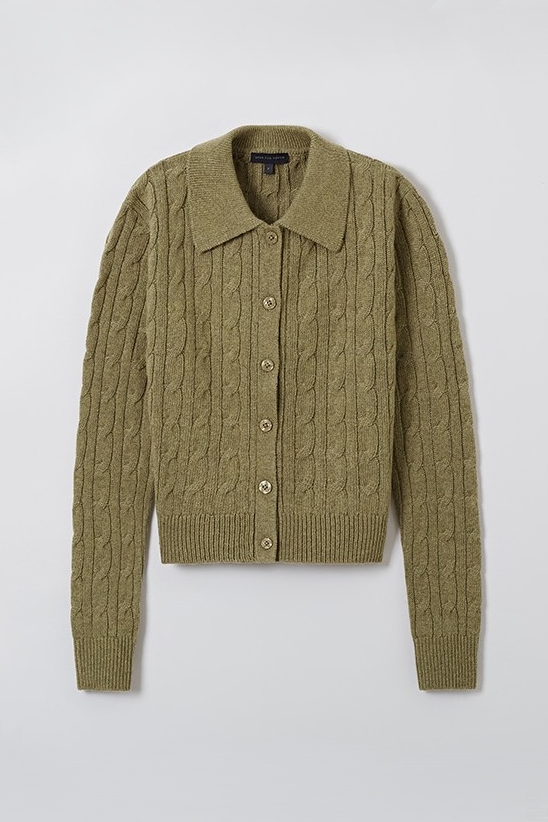 SPAO Wool Blended Collar Neck Cable Cardigan | Cardigans for