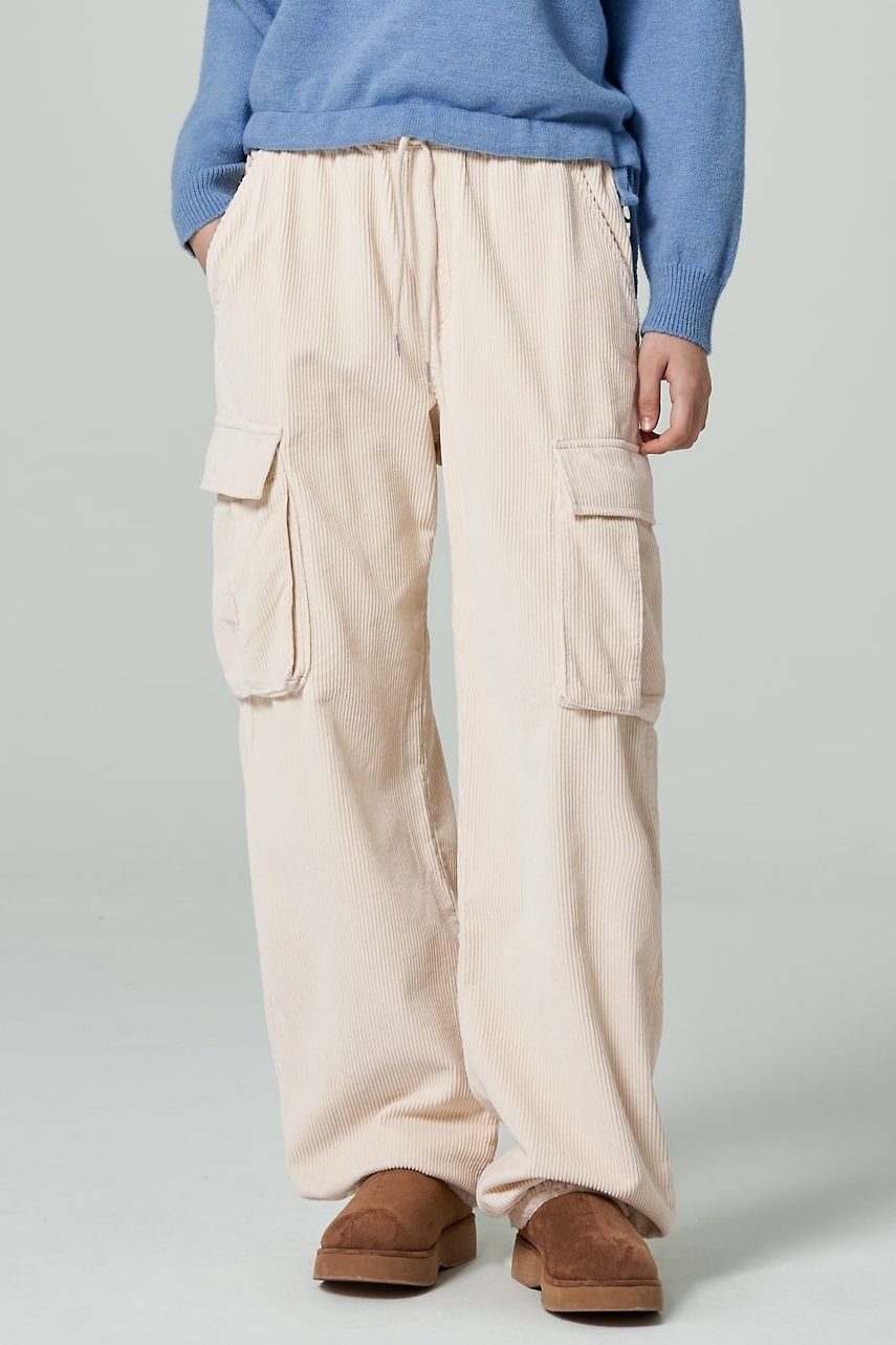 Corduroy Wide Cargo Pants Ivory