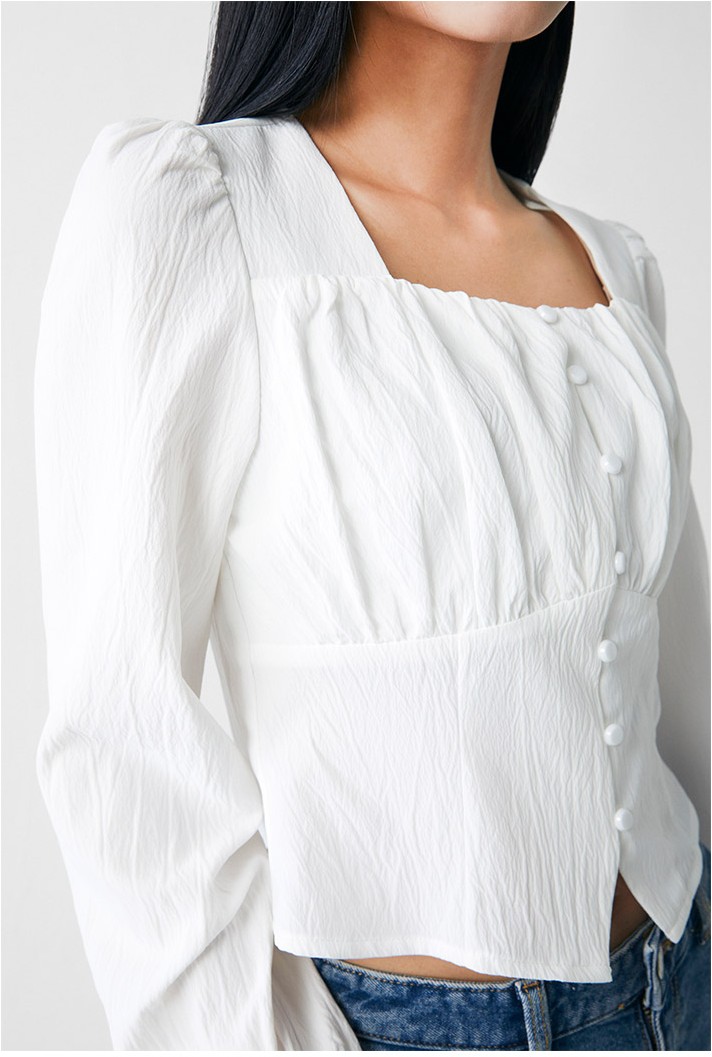 MIXXO Squared Neck Button Blouse | Blouses for Women | KOODING