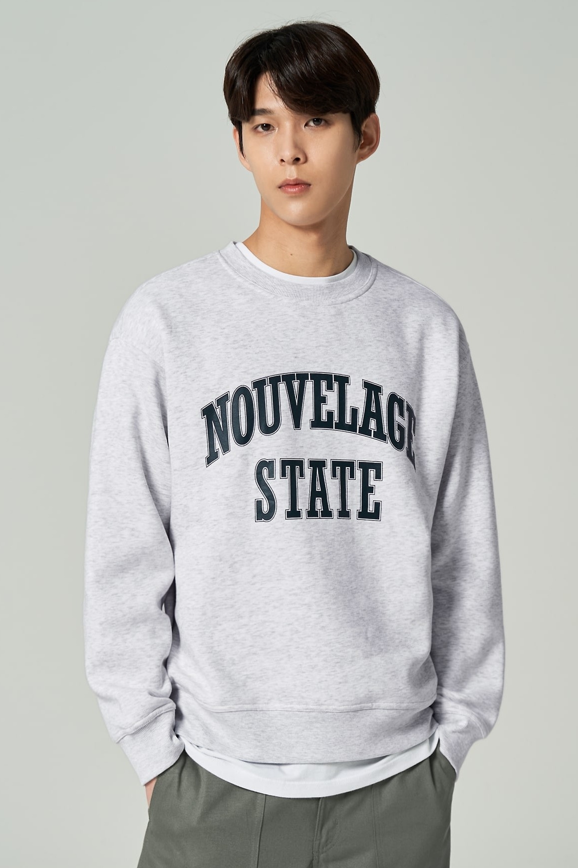 Fleeced Letter Graphic Sweatshirt Light Gray