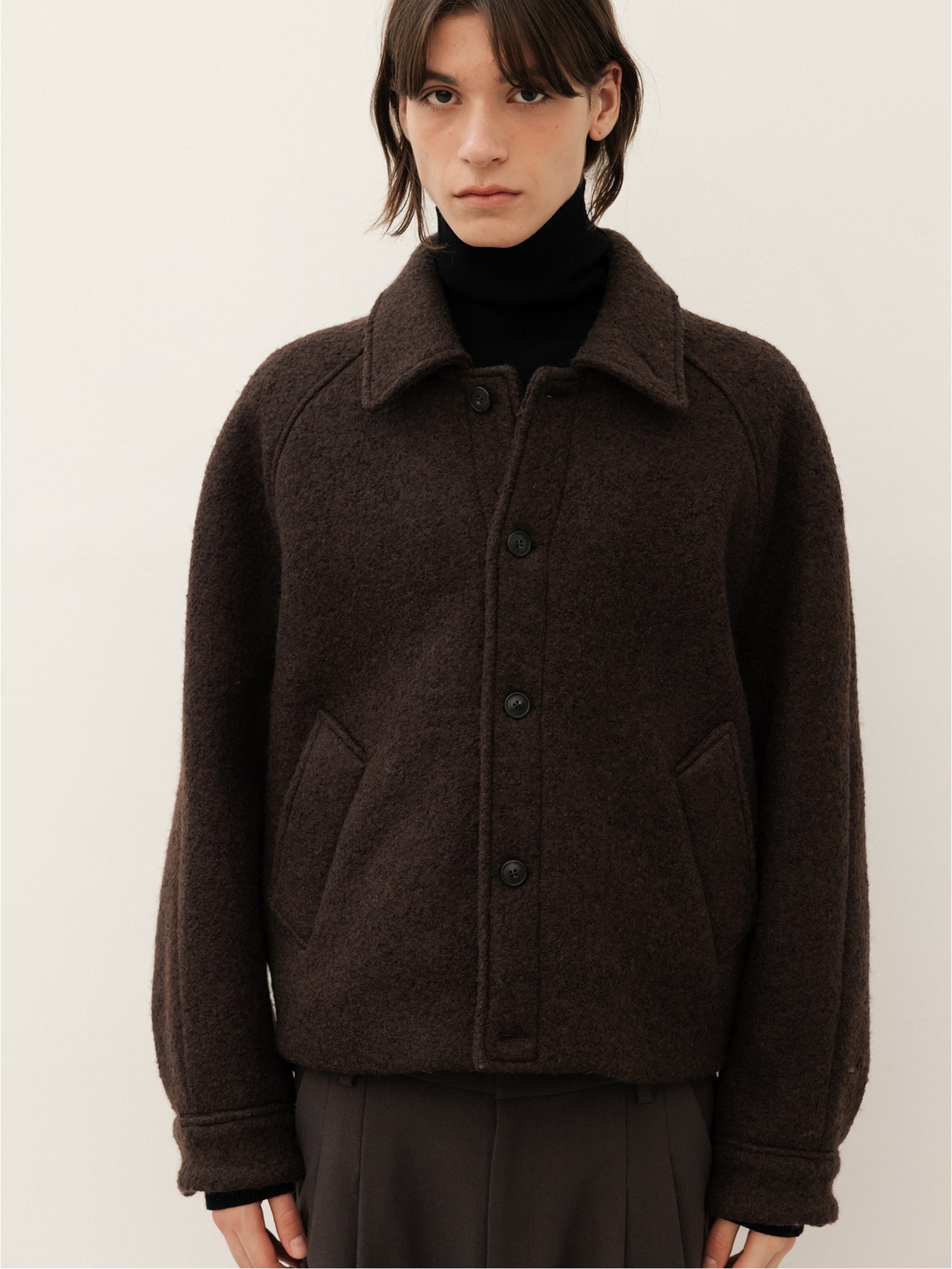 8seconds Wool Blended Boucle Short Blouson Dark Brown